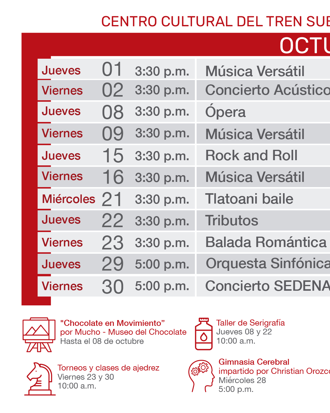 Agenda cultural del Tren Suburbano